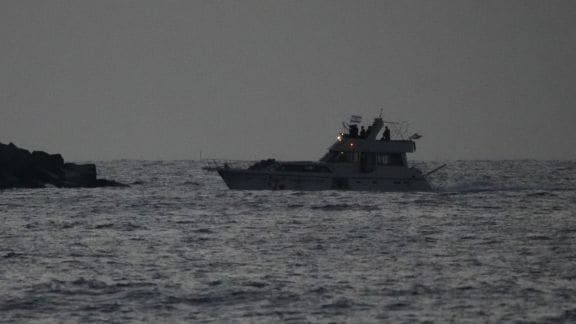 Israeli naval forces sail a confiscated Gaza-bound flotilla boat into Israel's Ashdod port after intercepting the vessel on the Mediterranean Sea, Tuesday, May 19, 2026. (AP Photo)