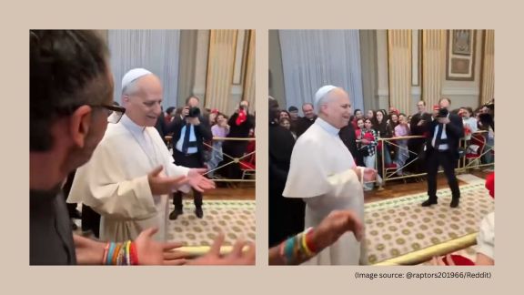Pope Leo XIV does viral '6-7' trend