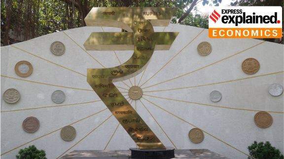 bond yields: Rupee Symbol installation outside RBI HQ. Express Photo by Amit Chakravarty 09.04.25