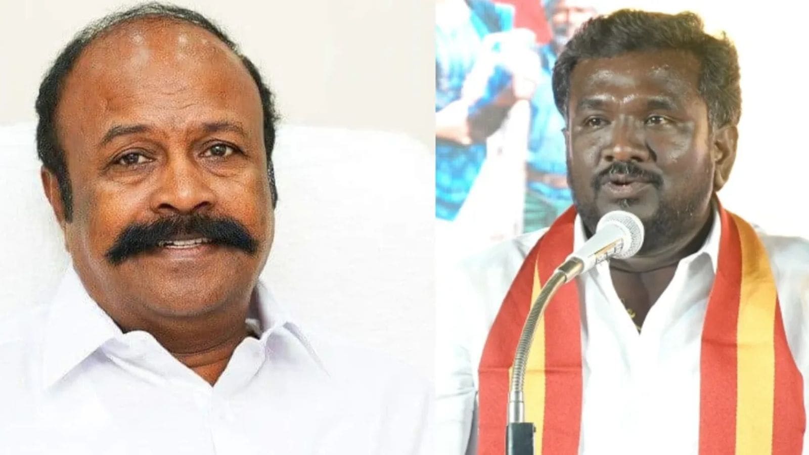 TVK’s Seenivasa Sethupathy R (right) and K.R. Periyakaruppan. (File)