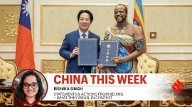 Taiwan's President Lai Ching-te with Eswatini King Mswati III at the Mandvulo International Conference Hall in Eswatini on May 3.