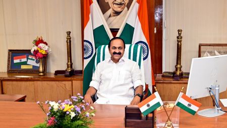 Newly sworn-in Kerala Chief Minister VD Satheesan takes charge at his office in the state secretariat, in Thiruvananthapuram