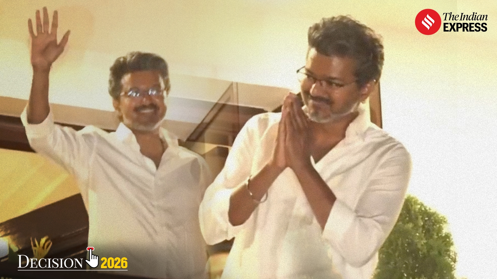  Vijay shows victory sign after his party TVK gains major lead.