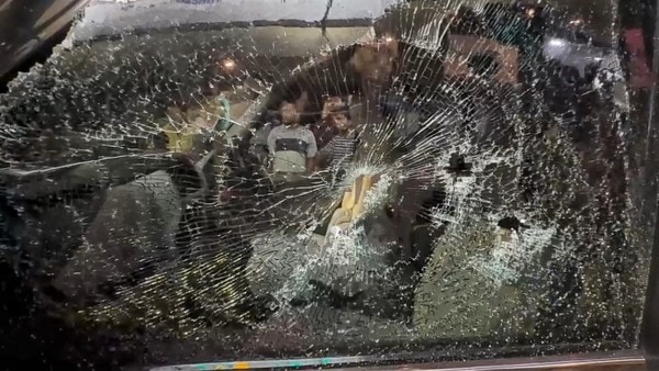 North 24 Parganas: A damaged glass window of a vehicle after BJP leader Suvendu Adhikari's personal assistant Chandranath Rath was shot at from close range by unidentified assailants, according to sources, in West Bengal's North 24 Parganas. (PTI Photo)