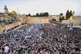 Israeli nationalists march through Jerusalem’s Old City during Jerusalem Day.