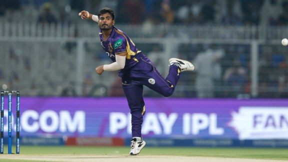 Anukul Roy of Kolkata Knight Riders bowls during an Indian Premier League 2026 match against Mumbai Indians at Eden Gardens, Kolkata. (Photo: CREIMAS for IPL)