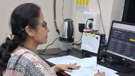 Apoorva Pandey working at the EQ Cell (Express Photo)