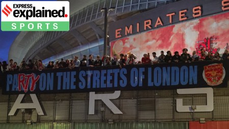 Arsenal supporters gather at the Arsenal stadium after they won the Premier League title in London (AP/PTI)