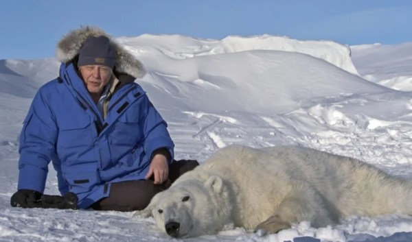 David Attenborough in his mid-80s in Antarctica for Frozen Planet.