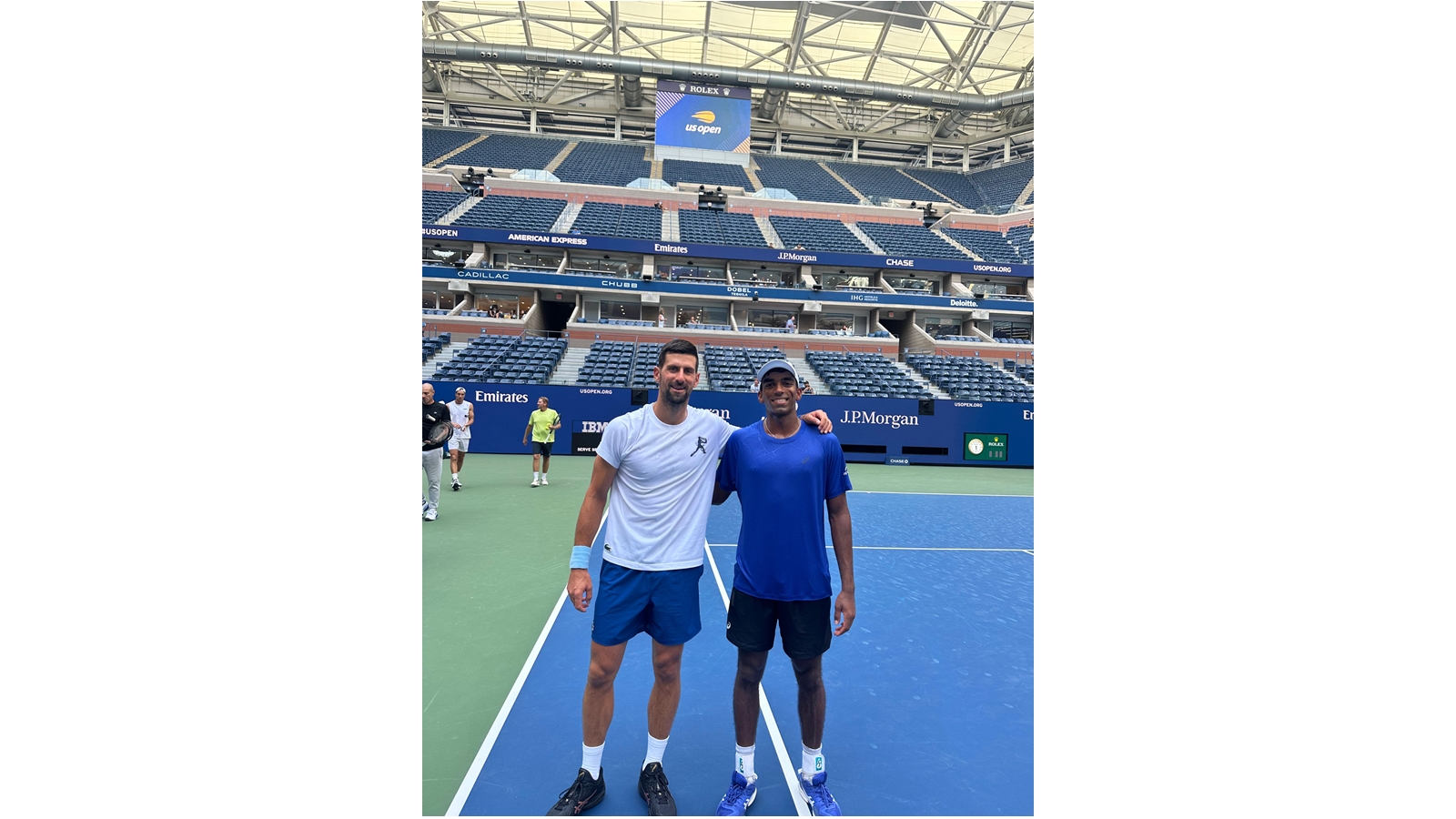 Nishesh Basavareddy with Novak Djokovic during the Australian Open in 2015. (Image via special arrangement)