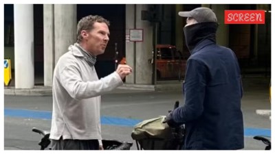 Benedict Cumberbatch in a spat with a cyclist in London.