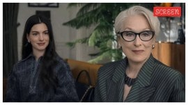 Anne Hathaway as Andrea and Meryl Streep as Miranda Priestly in The Devil Wears Prada 2.