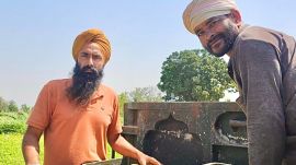 Farmer Kamaljeet Singh Khaira and along with his brother Mandeep Singh at their farm. (Express Photo)