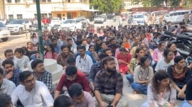 On Thursday, doctors at the hospital were protesting to demand immediate stepping-up of security and accountability. (Source: Express Photo)