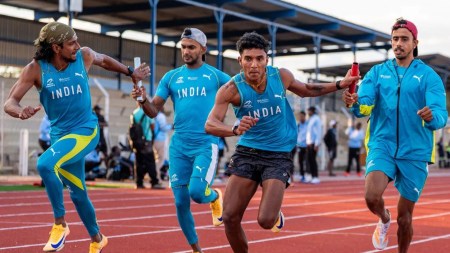 Indian 4x400 men's relay team practicing before the first round of World Relays 2026. (World Athletics)