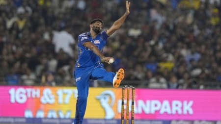 Mumbai Indians' Jasprit Bumrah bowls a delivery during the Indian Premier League cricket match between Royal Challengers Bengaluru and Mumbai Indians in Raipur, India, Sunday, May 10, 2026. (AP Photo)
