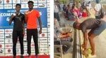 Kavinraja, the reigning U20 Federation Cup champion, with his poles at a railway station (right). (Photos by special arrangement)
