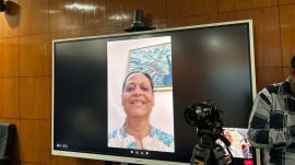Jharna Bhowmik during a video call from her home