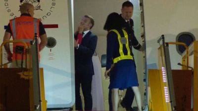 A new book on French President Emmanuel Macron and Brigitte Macron claims the viral airplane incident in Vietnam followed a disagreement over messages exchanged with actor Golshifteh Farahani. (AP Photo/Hau Dinh)