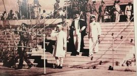 Prime Minister Pandit Jawaharlal Nehru took the salute and addressed the first passing out parade held at the NDA. (Source: Express Archive)