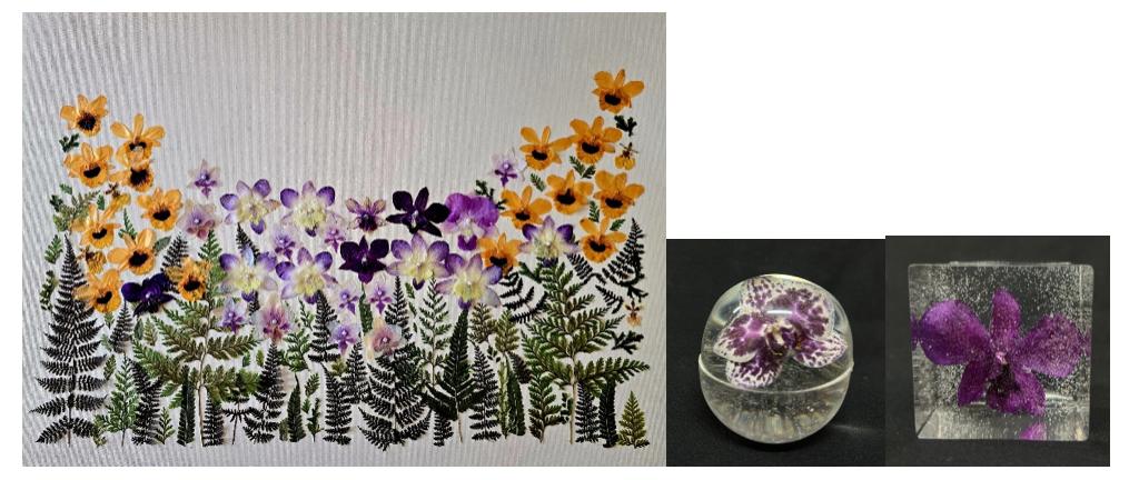 Pressed Orchid Painting and Orchid paperweights