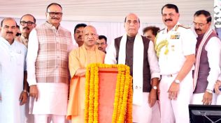 Rajnath Singh claimed the domestic defence production in 2014 was Rs 46,000 crore which now increased to over Rs 1.51 lakh crore and aims to soon touch the Rs 1.75 lakh crore figure. (Express Photo)