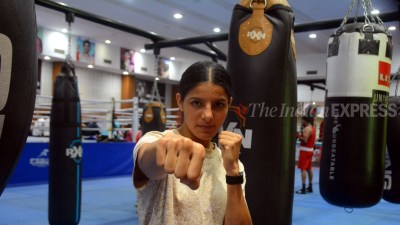 Sakshi Chaudhary after her win the 51kg trial at NIS Patiala. (Express Photo by Harmeet Sodhi)