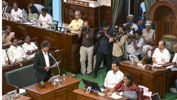 PLS TAKE NOTE OF THIS PTI PICK OF THE DAY::: **EDS: THIRD PARTY IMAGE** In this screengrab from a video posted on May 13, 2026, Tamil Nadu CM Joseph Vijay speaks in the state Assembly during floor test, in Chennai. (@tamilnaduassembly/Yt via PTI Photo)(PTI05_13_2026_000024B)(PTI05_13_2026_000240B)