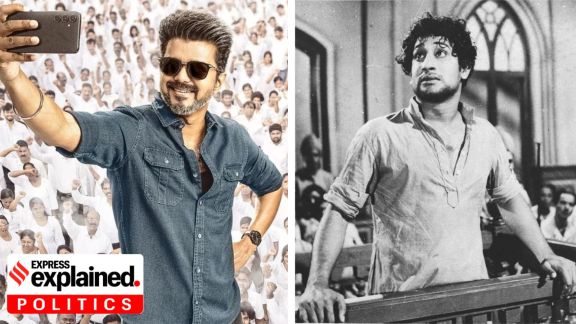 Vijay in the upcoming 'Jana Nayagan' (left) and Sivaji Ganesan in Parasakthi (1952).