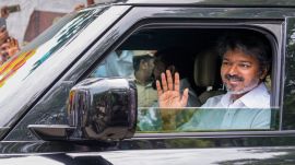 chief Vijay arrives at the party headquarters after he wins the Tamil Nadu Assembly elections