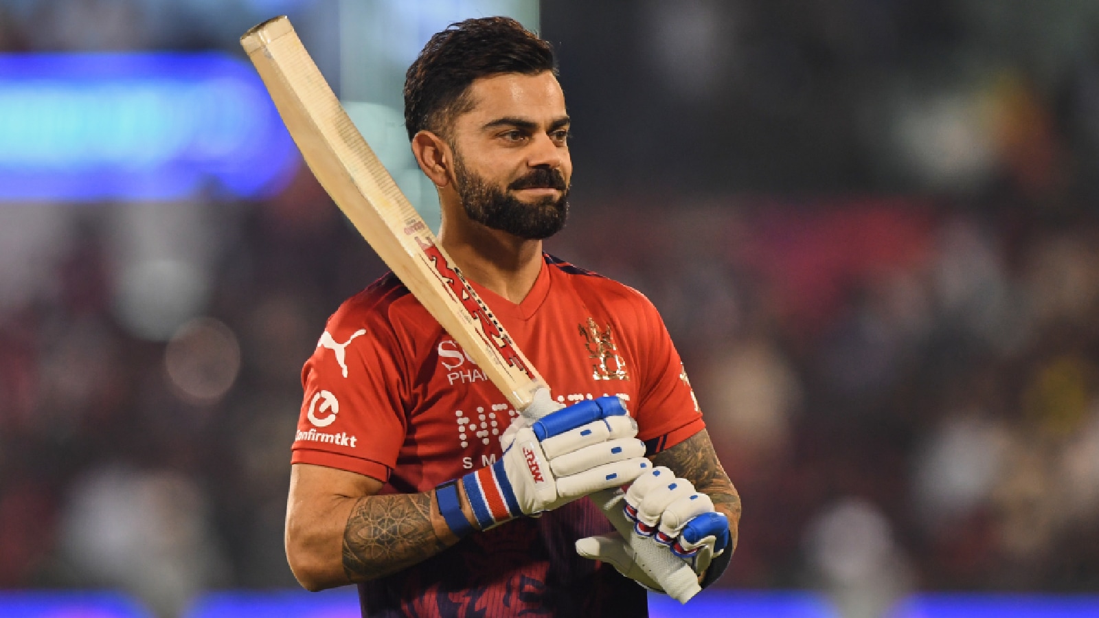 Royal Challengers Bengaluru's Virat Kohli warms up before the start of the Indian Premier League cricket match between Royal Challengers Bengaluru and Kolkata Knight Riders in Raipur, India, Wednesday, May 13, 2026. (AP Photo)