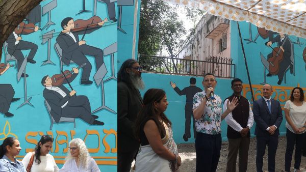 Zubin Mehta wall mural at Lodhi Colony area in New Delhi on Friday (Express Photo by Amit Mehra) 