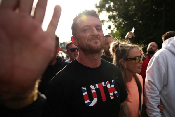 Tommy Robinson attends a demonstration following the conviction of Vikrum Digwa for the murder of student Henry Nowak in Southampton, Britain, June 2, 2026. (REUTERS)