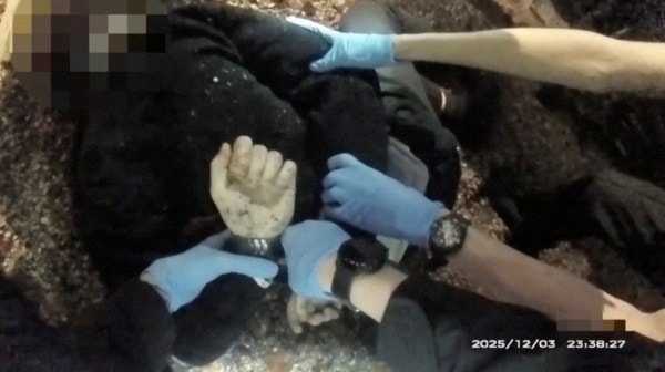 Police footage shows the arrest of Henry Nowak, after he was stabbed by Vickrum Digwa in Southampton, Britain, on December 3, 2025. (Reuters) 