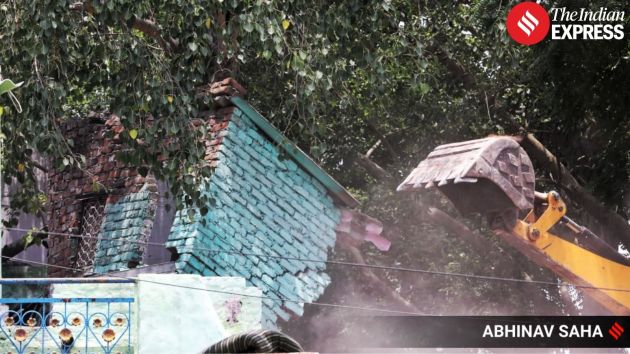 A demolition drive was carried out by the DDA in Delhi's Yamuna Bazar area on Thursday
