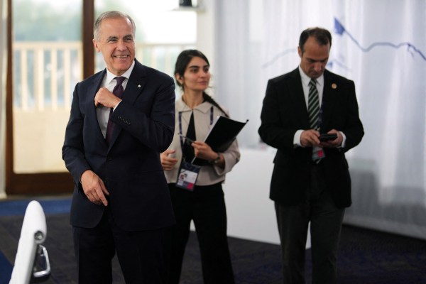 Canadian Prime Minister Mark Carney arrives for a working session at the G7 summit, June 16, 2026. (REUTERS)