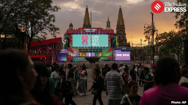 People gather near the stage at a FIFA World Cup fan festival in Guadalajara