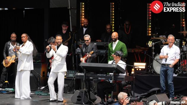 hip-hop group the Roots, Jennifer Hudson, John Legend, Common, Eddie Vedder and U2's Bono and the Edge