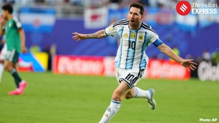 Messi’s first goal came in the 17th minute, curling a left-footed shot past Algeria goalkeeper Luca Zidane
