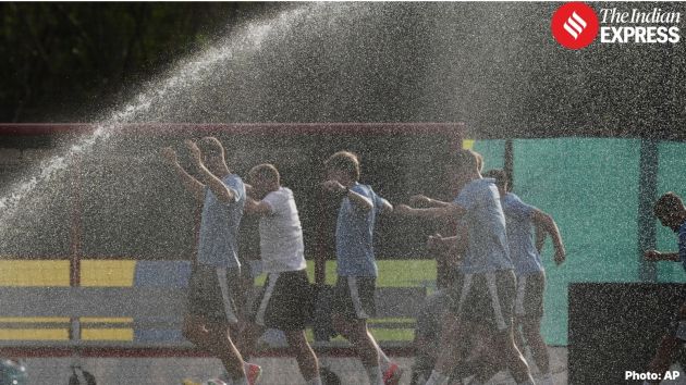Players of the Czech Republic warm up during a training session ahead of their FIFA World Cup match against South Korea