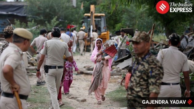 A large number of locals gathered at the spot as the demolition exercise continued under official supervision