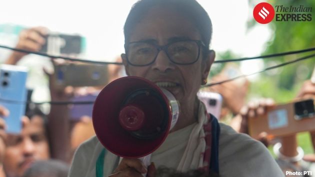 Banerjee addressed the crowd using a megaphone