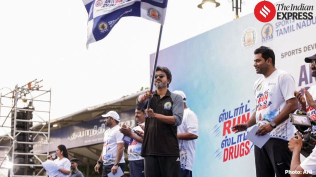 Tamil Nadu Chief Minister C. Joseph Vijay flags off the anti-drug marathon