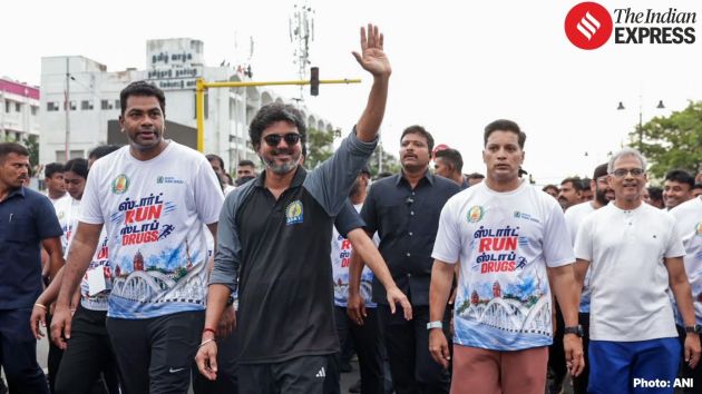 Tamilaga Vettri Kazhagam founder, got down from the stage and started running amidst loud cheering by the enthusiastic participants
