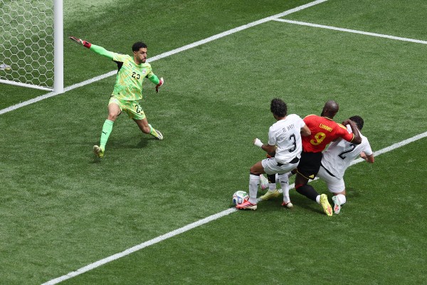 Egypt's Mohamed Hany (3) scores an own goal during the World Cup Group G  match between Belgium and Egypt. (AP Photo/Maddy Grassy)