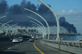 Smoke rises over St Petersburg after Ukrainian drone strikes.