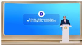 Mukesh Ambani at the 49th AGM underlined the companies' AI strategy and how it is embedding the technology across its products and services. (Express Image/RIL)