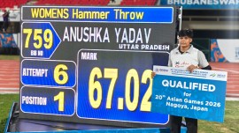 Anushka Yadav qualified for Asian Games after setting a new national record in women's hammer throw event. (Express Photo)
