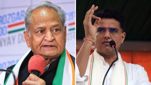 With Gehlot’s (left) attack being seen as an attempt to scuttle Pilot’s chances of a leadership role in the state, Pilot said: “If we politicians start predicting the future, then who will worship the people?" (File)