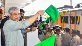 Union Minister for Railways Ashwini Vaishnaw during the flagging-off ceremony of the new Pune - Sainagar Shirdi Express, in Pune. (PTI Photo)
